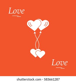 Cute vector illustration of love symbols: heart air balloons icon and two hearts. Romantic collection. Design for banner, flyer, poster or print. 