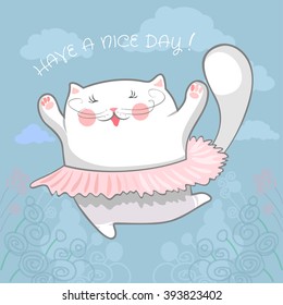 Cute Vector illustration with lovely ballerina cat
