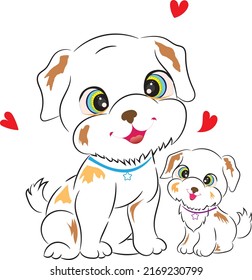 Cuta ilustración vectorial de un adorable cachorro con mamá de perro.