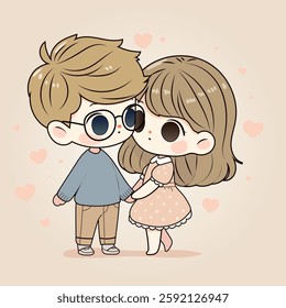 A cute vector illustration- a loving couple holding hands. Perfect for Valentine's Day cards, wedding invitations, and romantic designs.