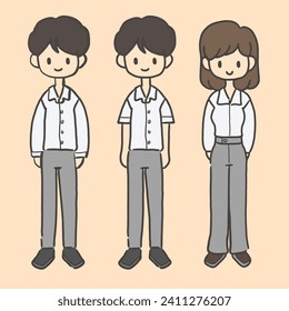 A cute vector illustration of a man and a woman in casual suits.