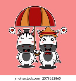 cute vector illustration of mascot zebra couple