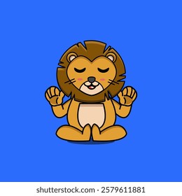 cute vector illustration of meditation lion mascot