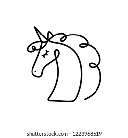 Cute vector illustration of minimalistic unicorn head. Can be used for poster and banner, children's book illustration, postcard, gift card, print for t-shirt, sticker, label and other. Isolated on