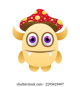 cute vector illustration monster design wearing a mushroom hat