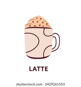 Cute vector illustration of mug latte. Element isolated on white background. For menu, flyer, booklet, brochure, background, card, invitation.