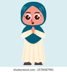 Cute vector illustration of a Muslim kid and family in traditional attire. Perfect for education, stories, and cultural designs. Dad, Mom, Son and daughter