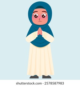 Cute vector illustration of a Muslim kid adn family in traditional attire. Perfect for education, stories, and cultural designs. Dad, Mom, Son and daughter