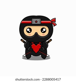 cute vector illustration of ninja with love