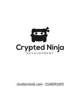 Cute Vector Illustration Ninja, Playful Mascot Warrior Logo Design Template, Encrypted Ninja Code Logo for Digital Cyber Data Technology Development Business Company 