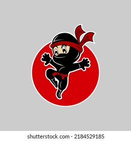 cute vector illustration ninja warrior jumping