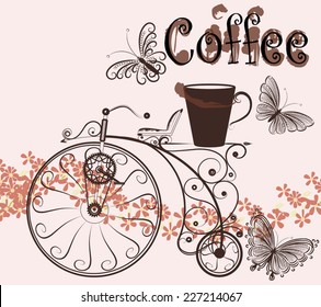 Cute vector illustration with old-fashioned bicycle for design