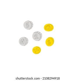 Cute vector illustration on serious theme of self budget and economy. Cost accounting, savings, analysis, finances. Coins stack. Money for traveling, housing, mortgage. Dollar coin.