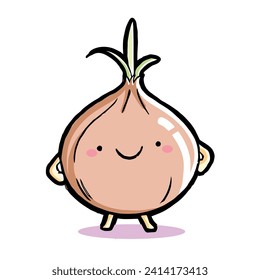 Ilustración vectorial de cebolla. Diseño de mascota para empaque de alimentos, café, restaurante, menú, etc.