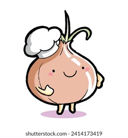 Ilustración vectorial de cebolla. Diseño de mascota para empaque de alimentos, café, restaurante, menú, etc.