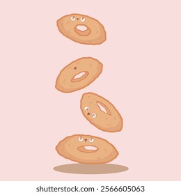 cute vector illustration of onion rings smiling in cartoon style