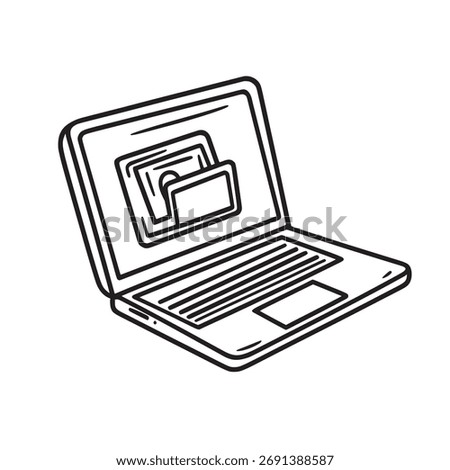 cute vector illustration outline of laptop with open software