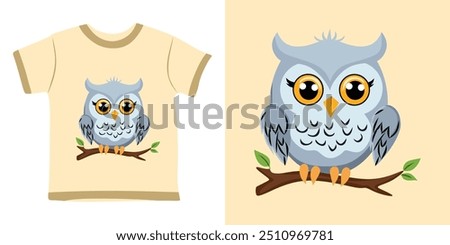 Cute vector illustration of a Owl bird or cat T-shirt design for kids or new baby off white color background or off white T-shirt with Owl bird or cute cartoon of Owl bird banner design 