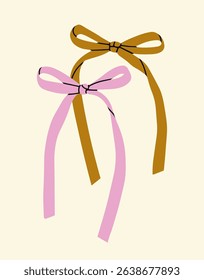 Cute vector illustration with a pair of bows. Perfect for greeting card, invitation or packaging design, fashion prints, logos and other creative projects. Romantic design in pastel colors.
