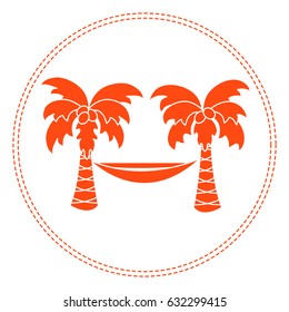 Cute vector illustration with palm trees and hammock. Travel and leisure. Design for banner, poster or print.