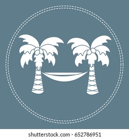 Cute vector illustration with palm trees and hammock. Travel and leisure. Design for banner, poster or print.