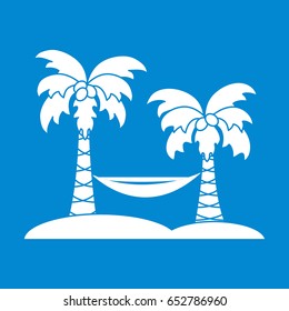 Cute vector illustration with palm trees and hammock. Travel and leisure. Design for banner, poster or print.