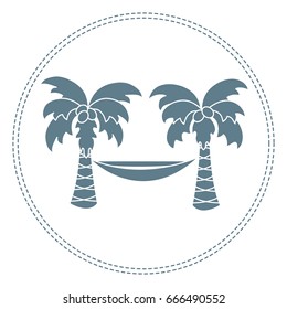 Cute vector illustration with palm trees and hammock. Travel and leisure. Design for banner, poster or print.