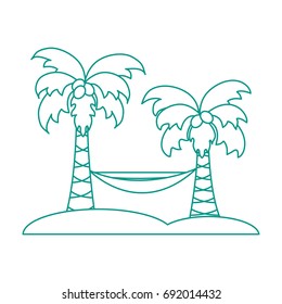 Cute vector illustration with palm trees and hammock. Travel and leisure. Design for banner, poster or print.