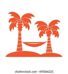 Cute vector illustration with palm trees and hammock. Travel and leisure. Design for banner, poster or print.