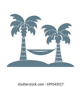 Cute vector illustration with palm trees and hammock. Travel and leisure. Design for banner, poster or print.