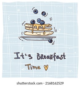 Cute Vektorgrafik mit Pfannkuchen und Beeren. Es ist Frühstückszeit Kunst. 