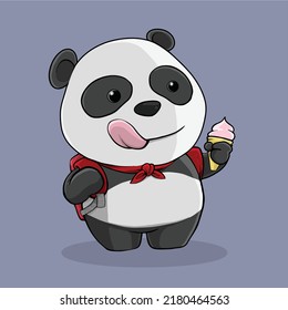 cute vector illustration of a panda eating ice cream