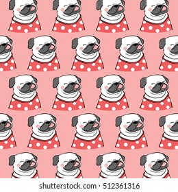 Cute vector illustration pattern background of pug dog and beauty sweater,doodle style.
