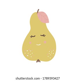 Ilustración vectorial de la naturaleza de la fruta de pera. Carácter gracioso de fruta aislado en un fondo blanco.