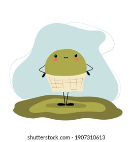 Cute vector illustration of peas character isolated on white background. Design for kids in cartoon style.