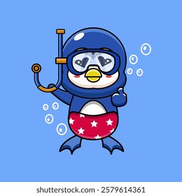 cute vector illustration of a peguin mascot with diving equipment