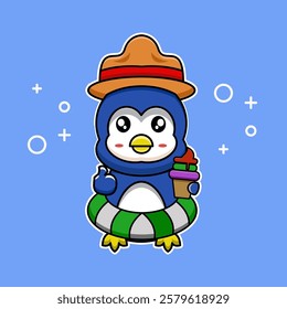 cute vector illustration of a peguin mascot with swimming equipment