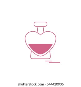 Cute vector illustration of perfume bottle in the shape of heart. Design for banner, flyer, poster or print. Greeting card Valentine'??s Day.