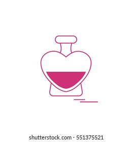 Cute vector illustration of perfume bottle in the shape of heart. Design for banner, flyer, poster or print. Greeting card Valentine's Day.