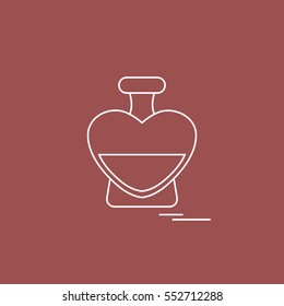 Cute vector illustration of perfume bottle in the shape of heart. Design for banner, flyer, poster or print. Greeting card Valentine's Day.