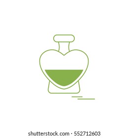 Cute vector illustration of perfume bottle in the shape of heart. Design for banner, flyer, poster or print. Greeting card Valentine's Day.