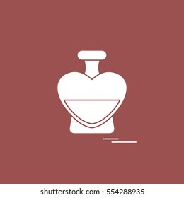Cute vector illustration of perfume bottle in the shape of heart. Design for banner, flyer, poster or print. Greeting card Valentine's Day.