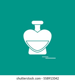Cute vector illustration of perfume bottle in the shape of heart. Design for banner, flyer, poster or print. Greeting card Valentine's Day.