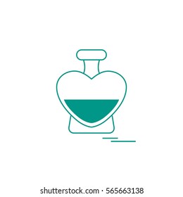 Cute vector illustration of perfume bottle in the shape of heart. Design for banner, flyer, poster or print. Greeting card Valentine's Day.