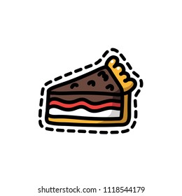 Cute vector illustration of a piece of cake. Pie isolated on white background in doodle cartoon style. Dessert on white background. Sweet cake