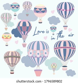 Cute vector illustration with pink and blue air balloons