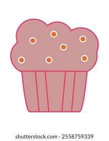 Cute vector illustration of a pink cupcake with sprinkles and a soft design. Suitable for bakery themes, food-related projects, or dessert designs.