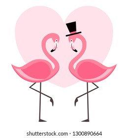 Cute  vector illustration with Pink Flamingo. lettering isolated illustration on white background