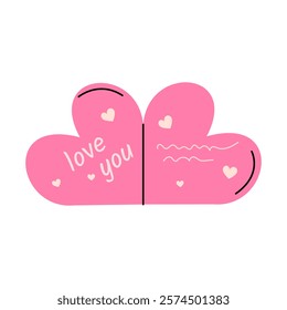 A cute vector illustration of a pink heart-shaped card with the handwritten message "love you". Perfect for Valentine's Day, anniversaries, or other romantic occasions. 