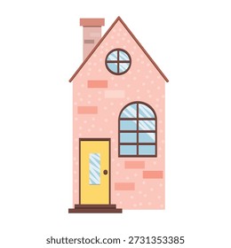 Cute vector illustration of a pink house in a playful fairytale style. Whimsical home artwork perfect for children’s designs, nursery decor, branding projects, posters, prints and creative illustrations.
